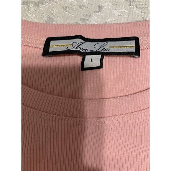 ava lea womens solid pink ribbed Crew Neck long sleeve top t shirt large - Picture 3 of 4